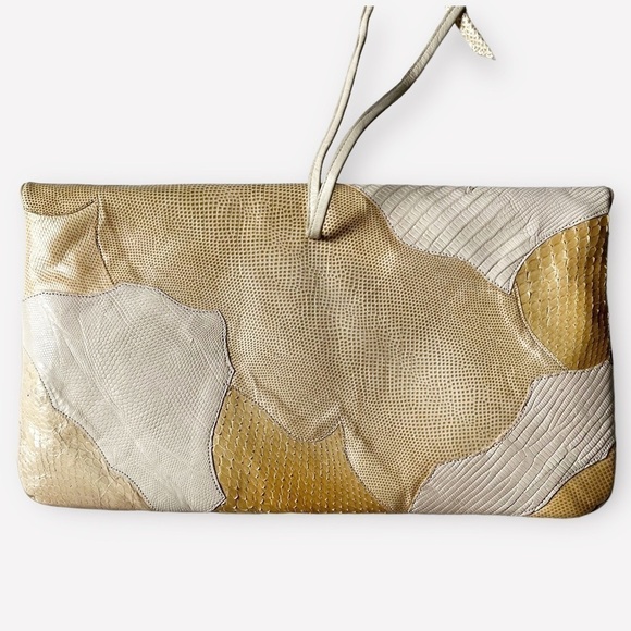 Carlo Fiori Italy Clutch Envelope Bag Genuine Snakeskin & Iguana Patchwork 13x7 - Picture 8 of 14